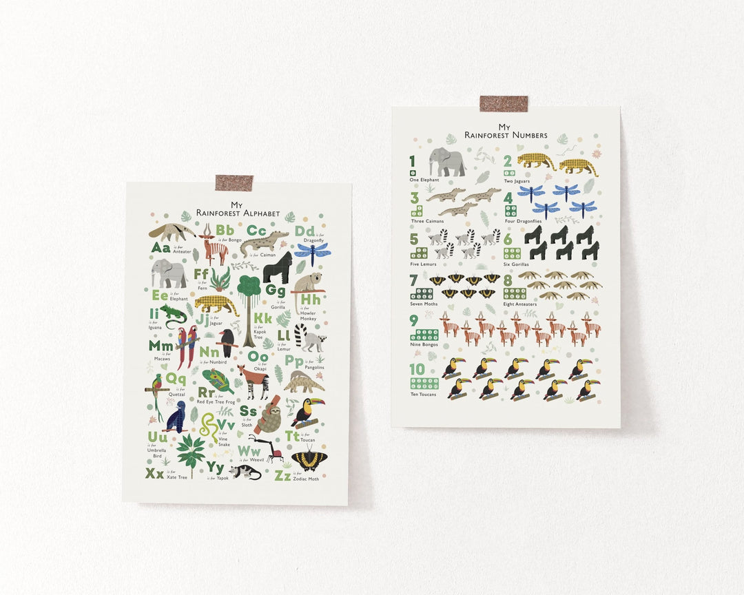 Jungle Animals Nursery Alphabet and Numbers Set - PaperPaintPixels