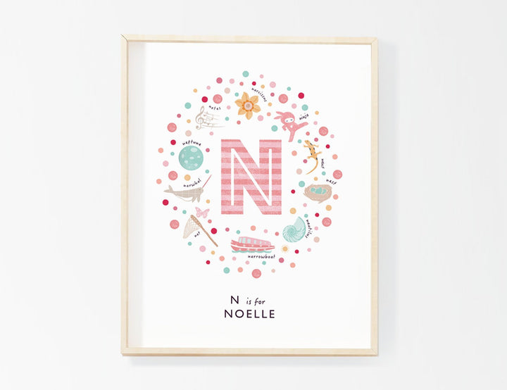 Girls Initial Letter N Print - PaperPaintPixels