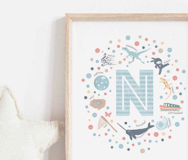 Boys Initial Letter N Print - PaperPaintPixels