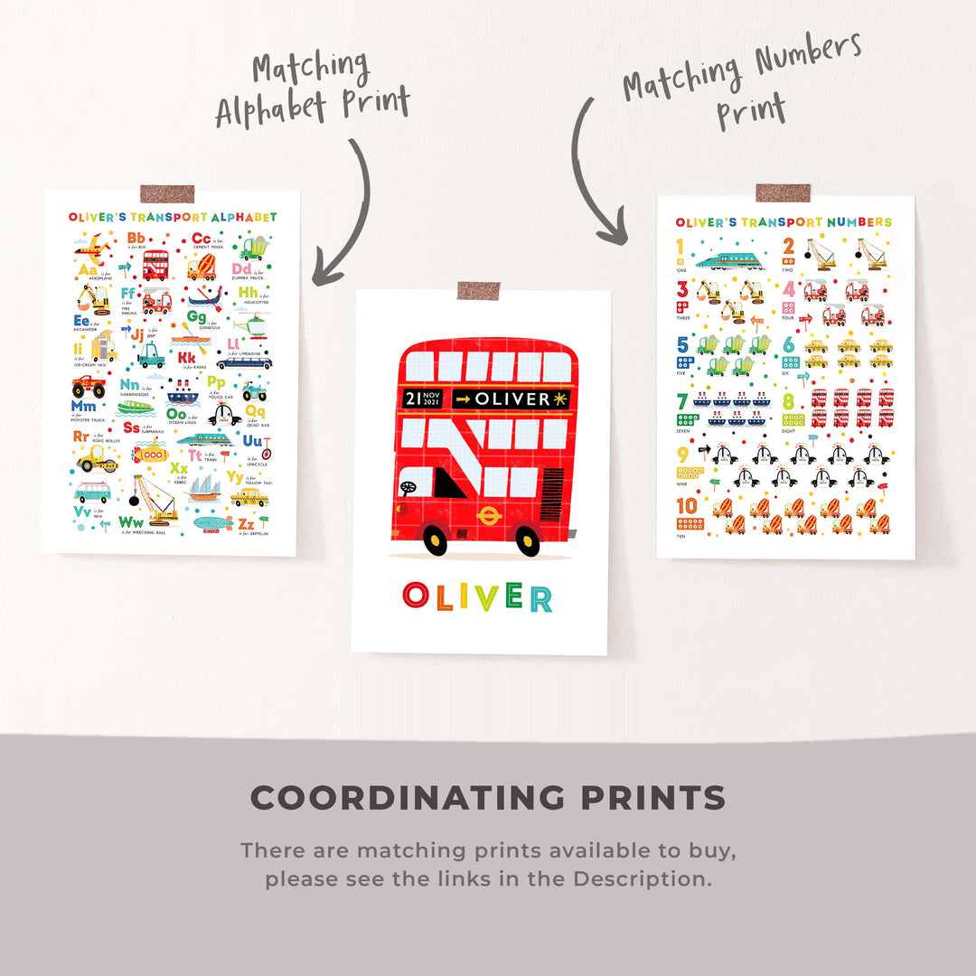 Personalised Nursery London Bus Print - Just add your name and date! - PaperPaintPixels