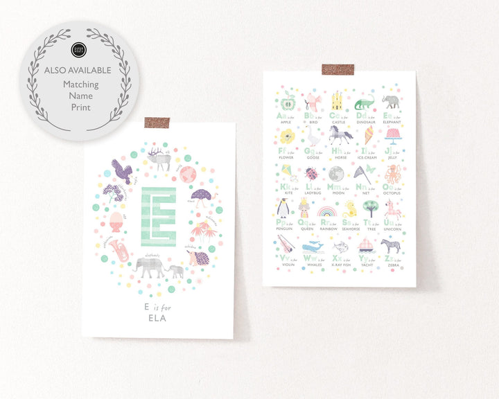 Mint Alphabet Nursery Print for Baby Girl Nursery - PaperPaintPixels
