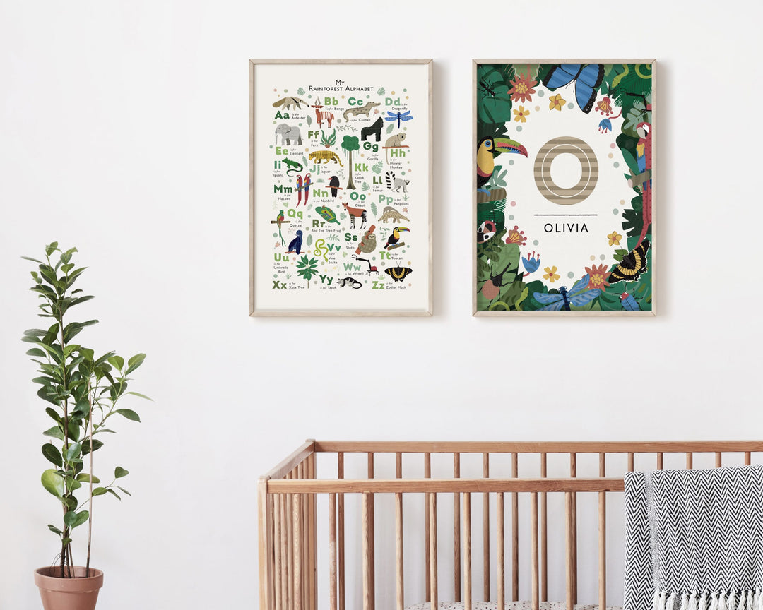 Personalised Jungle Animals Nursery Prints Set - PaperPaintPixels