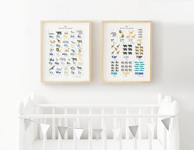 Navy Safari Animals Alphabet Wall Art Set - PaperPaintPixels