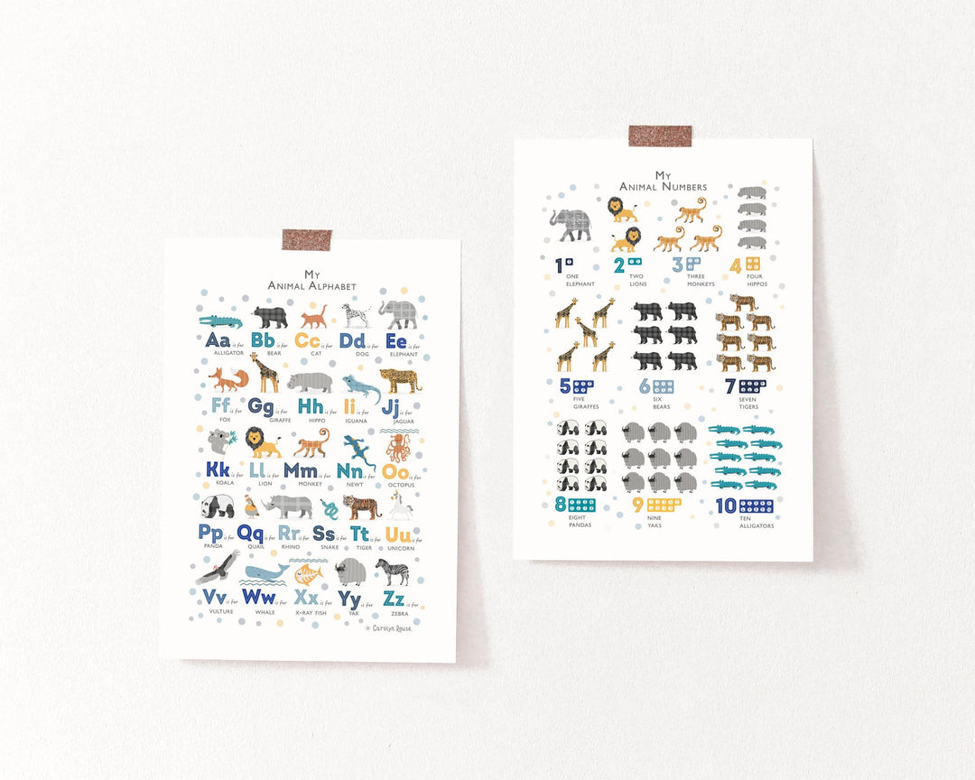 Navy Safari Animals Alphabet Wall Art Set - PaperPaintPixels
