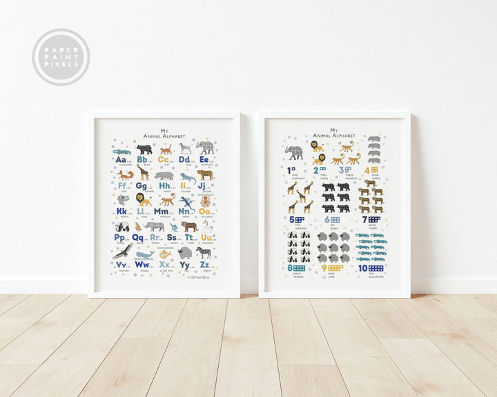 Navy Safari Animals Alphabet Wall Art Set - PaperPaintPixels