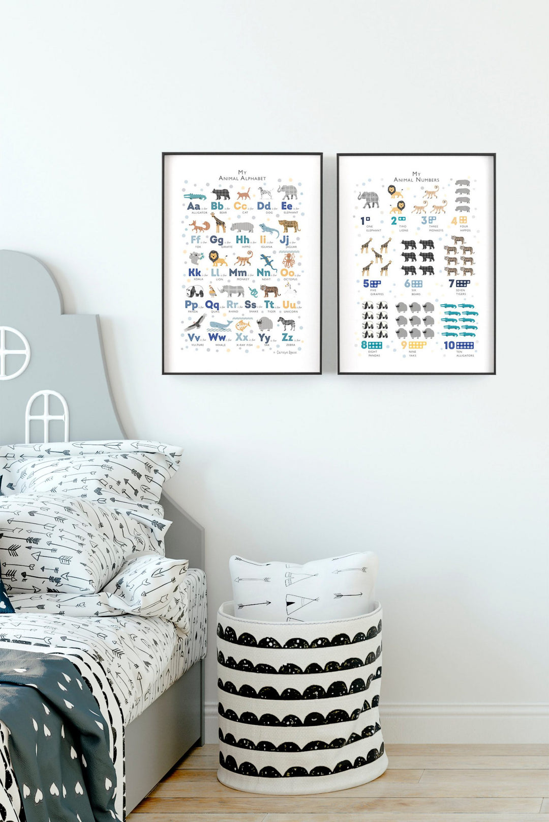 Navy Safari Animals Alphabet Wall Art Set - PaperPaintPixels