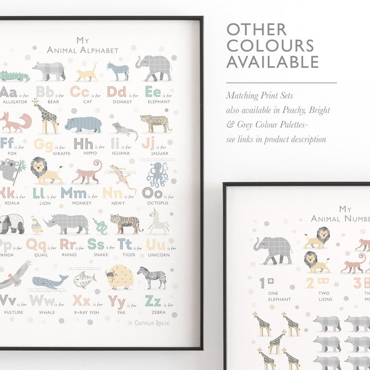 Navy Safari Animals Alphabet Wall Art Set - PaperPaintPixels