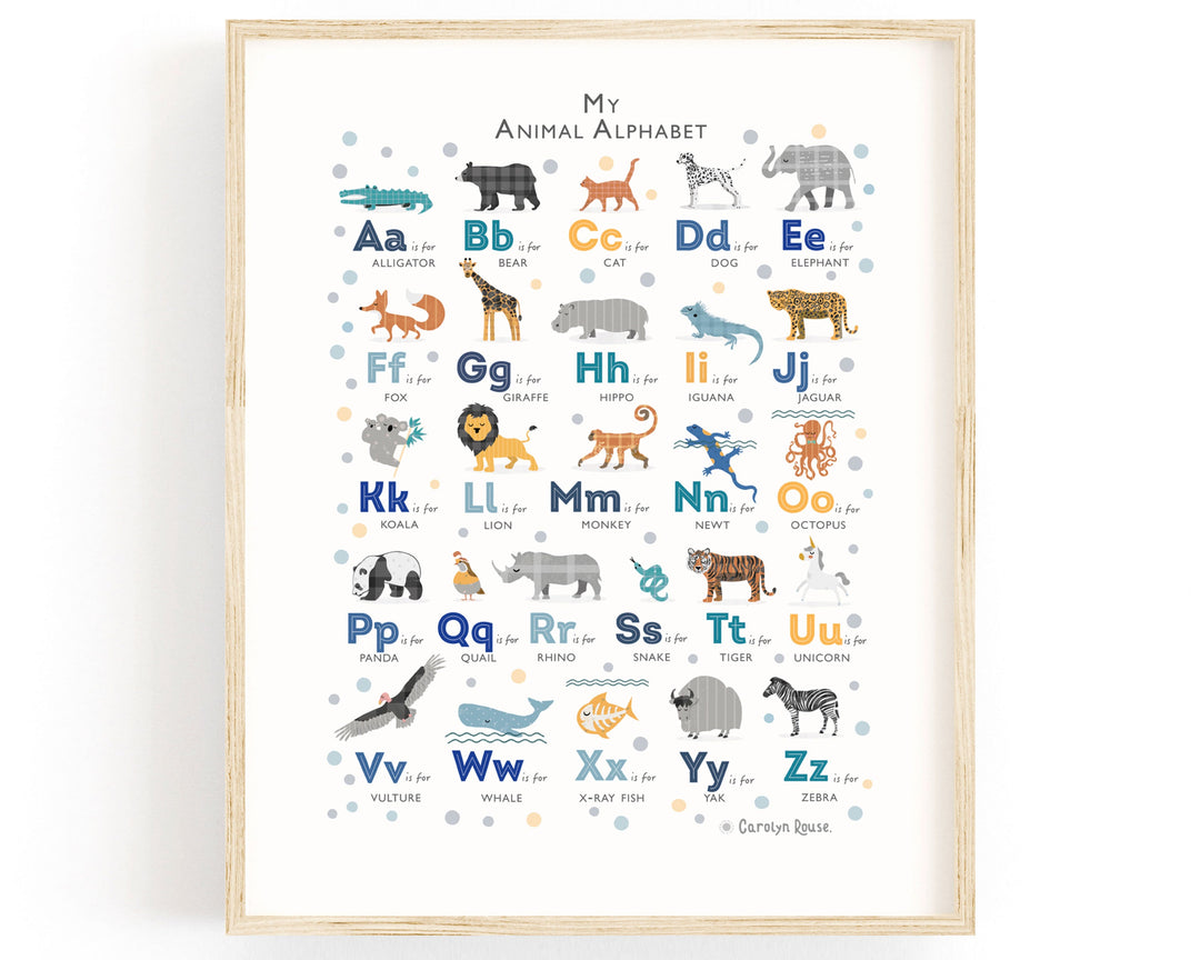 Navy Animal Alphabet Art - PaperPaintPixels