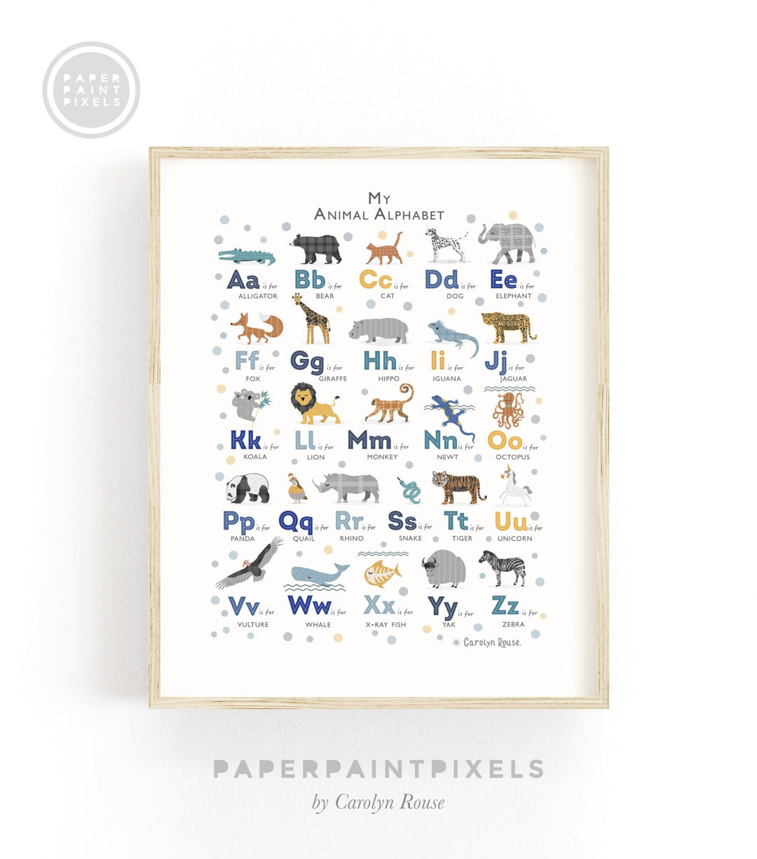 Navy Animal Alphabet Art - PaperPaintPixels