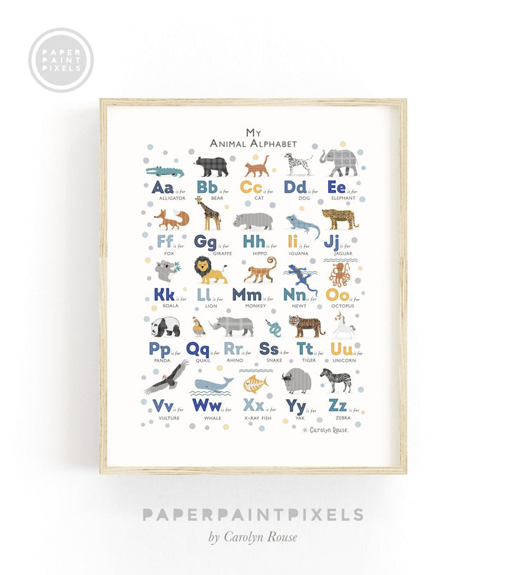 Navy Animal Alphabet Art - PaperPaintPixels