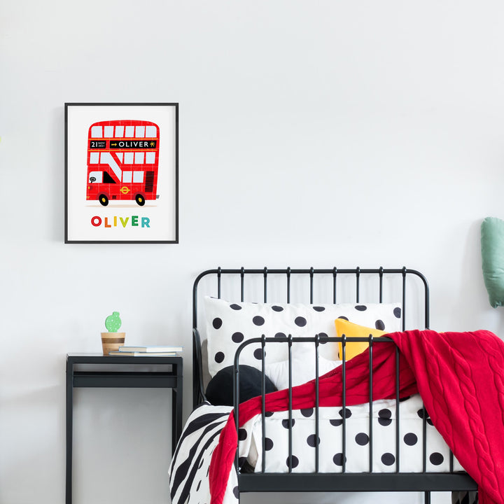Personalised Nursery London Bus Print - Just add your name and date! - PaperPaintPixels