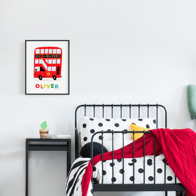 Personalised Nursery London Bus Print - Just add your name and date! - PaperPaintPixels