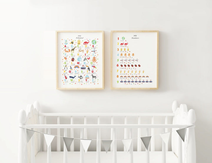 Bright Alphabet and Numbers Nursery Art Set - PaperPaintPixels