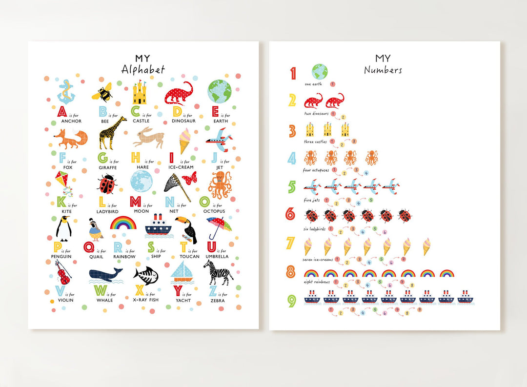 Bright Alphabet and Numbers Nursery Art Set - PaperPaintPixels