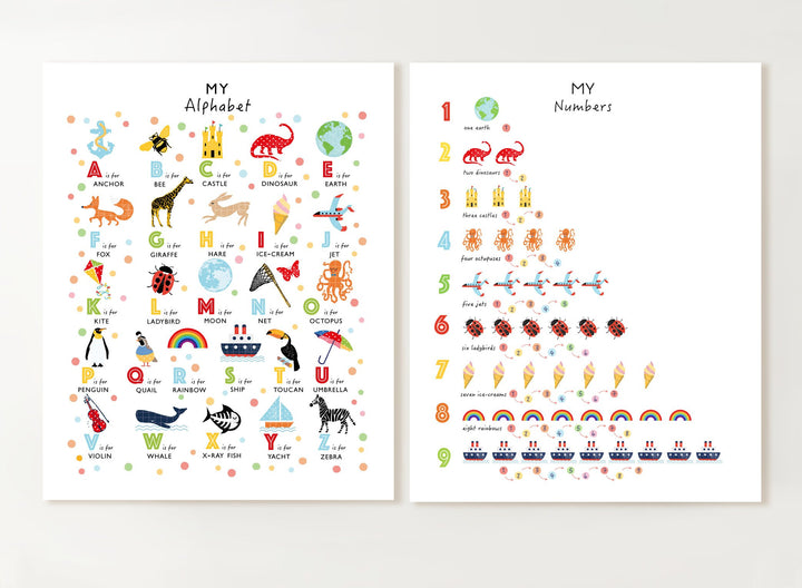 Bright Alphabet and Numbers Nursery Art Set - PaperPaintPixels