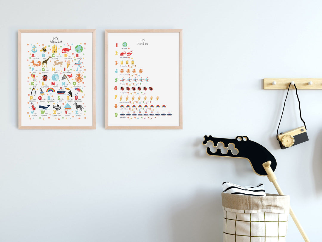 Bright Alphabet and Numbers Nursery Art Set - PaperPaintPixels
