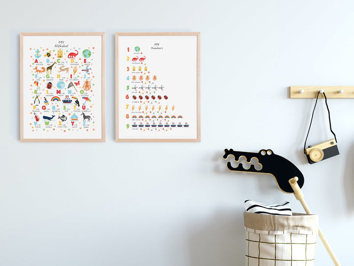 Bright Alphabet and Numbers Nursery Art Set - PaperPaintPixels