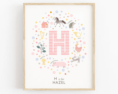 Girls Initial Letter H Print - Framed and on the wall, PaperPaintPixels