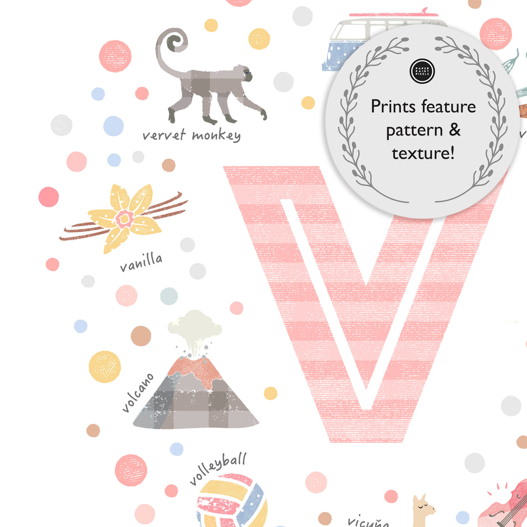 Girls Initial Letter V Print - PaperPaintPixels
