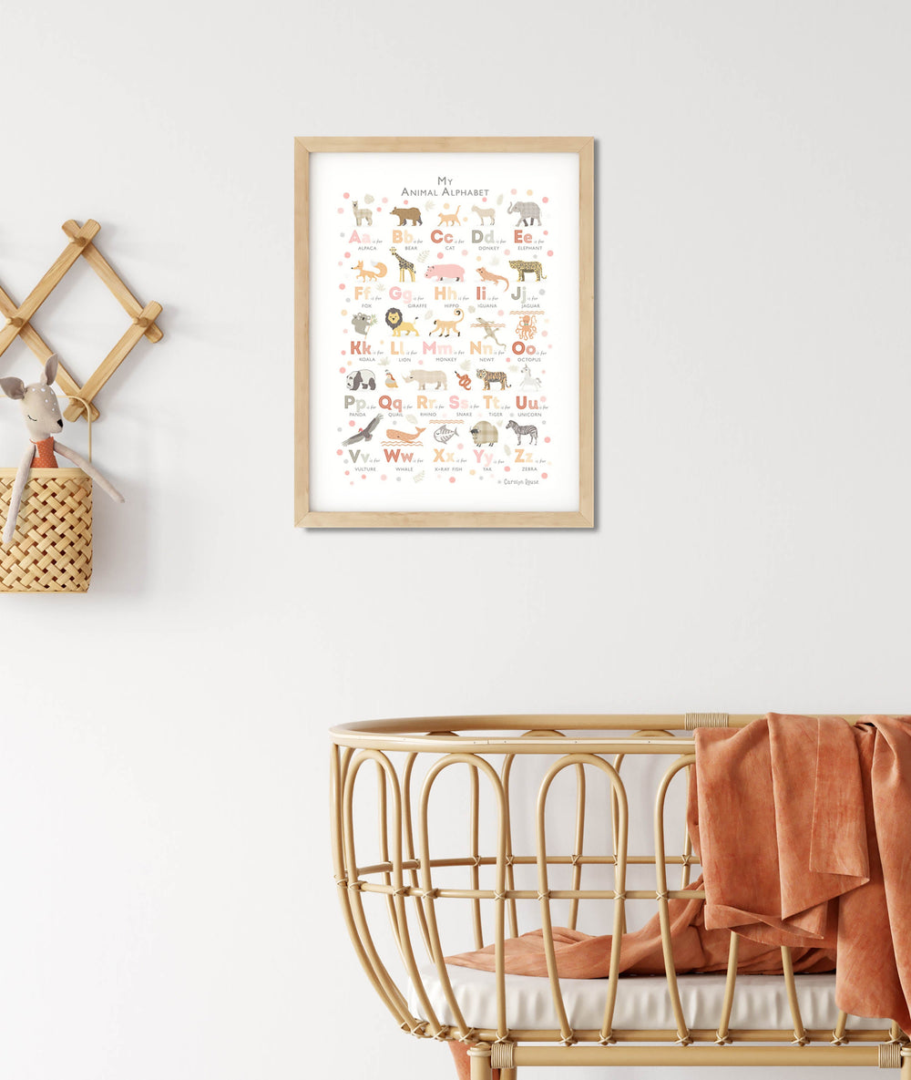 Peach Pink Animal Alphabet Print - PaperPaintPixels
