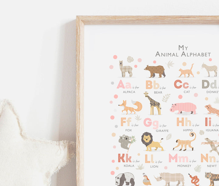 Peach Pink Animal Alphabet Print - PaperPaintPixels
