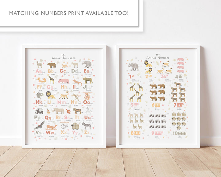 Peach Pink Animal Alphabet Print - PaperPaintPixels