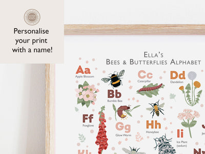 Bees & Butterflies Art Alphabet Print