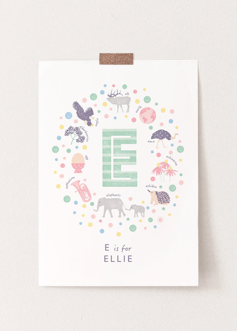 Personalised Baby Girl Name Art, Letter E Nursery Wall Art, Custom Girls Name Sign - PaperPaintPixels