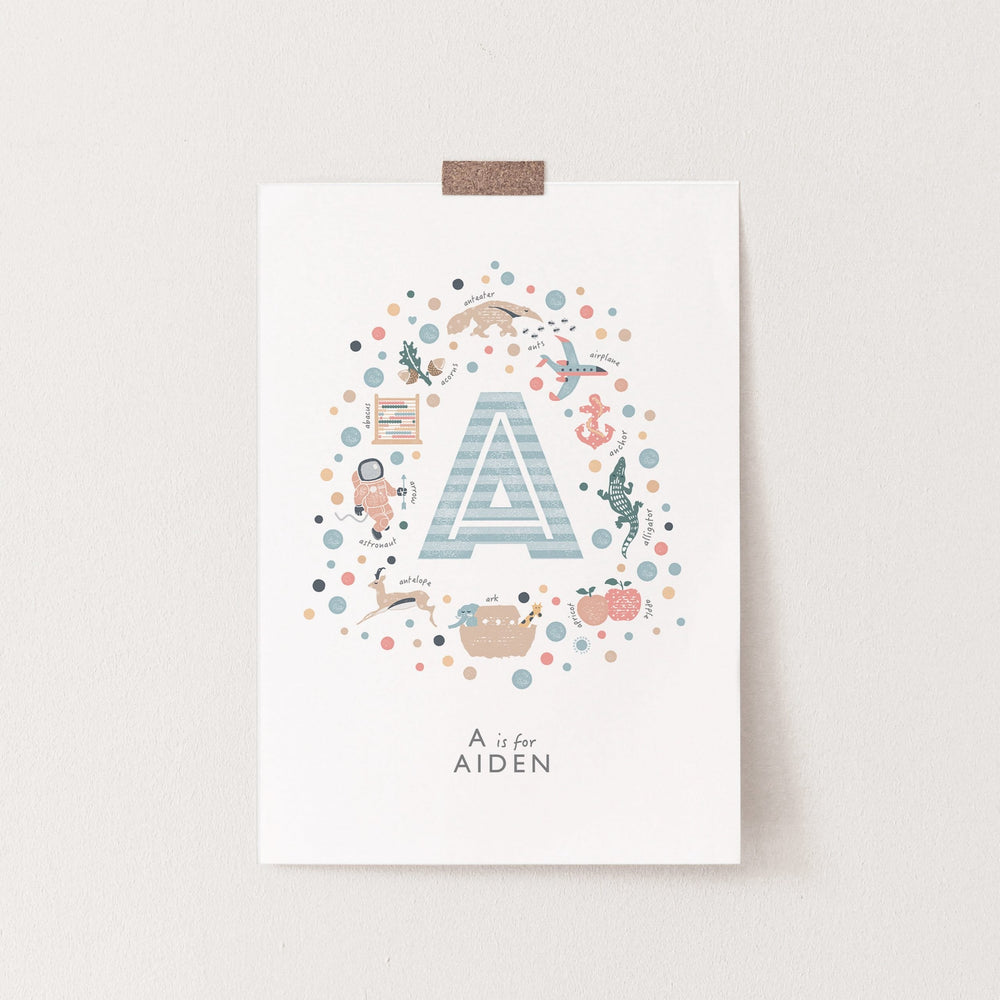 Personalised Boys Initial Letter Print - Letter A - PaperPaintPixels