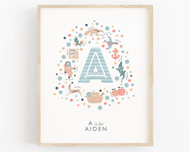 Personalised Boys Initial Letter Print - Letter A - PaperPaintPixels