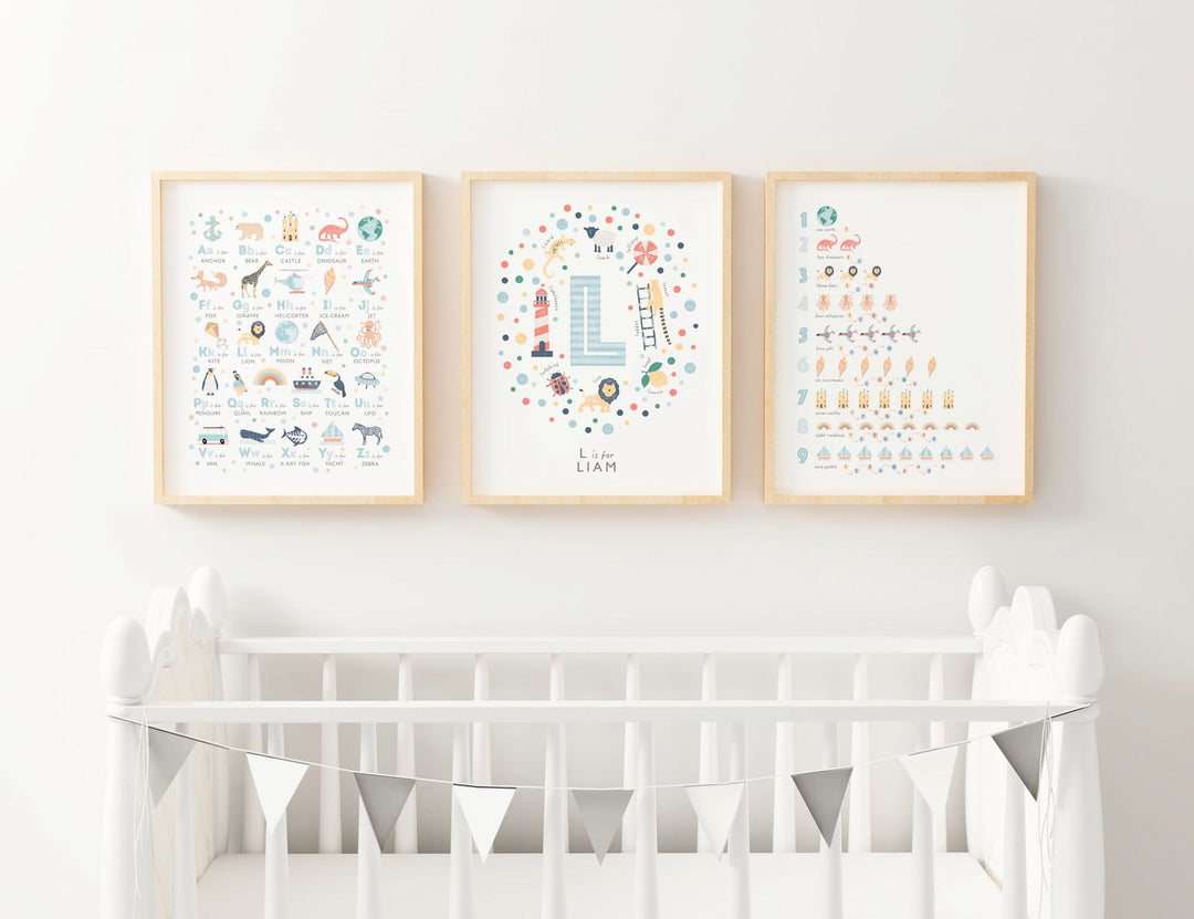 Personalised Boys Nursery Print Set of 3 - PaperPaintPixels