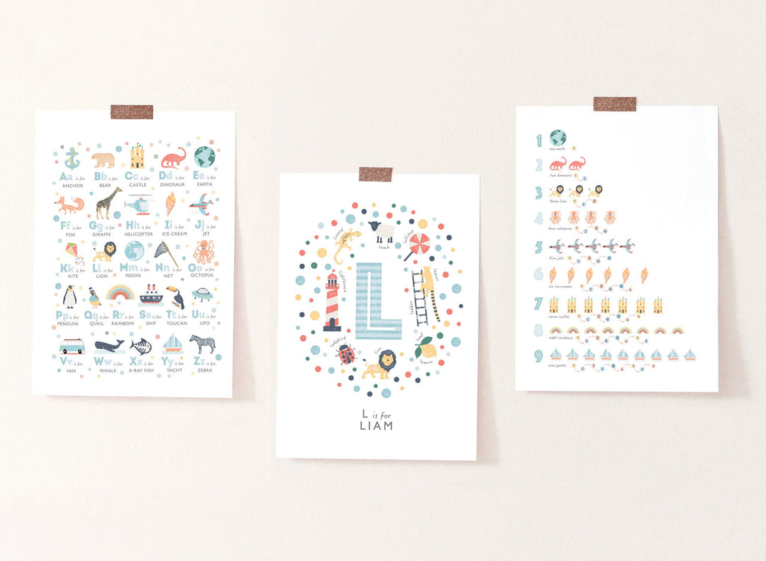 Personalised Boys Nursery Print Set of 3 - PaperPaintPixels