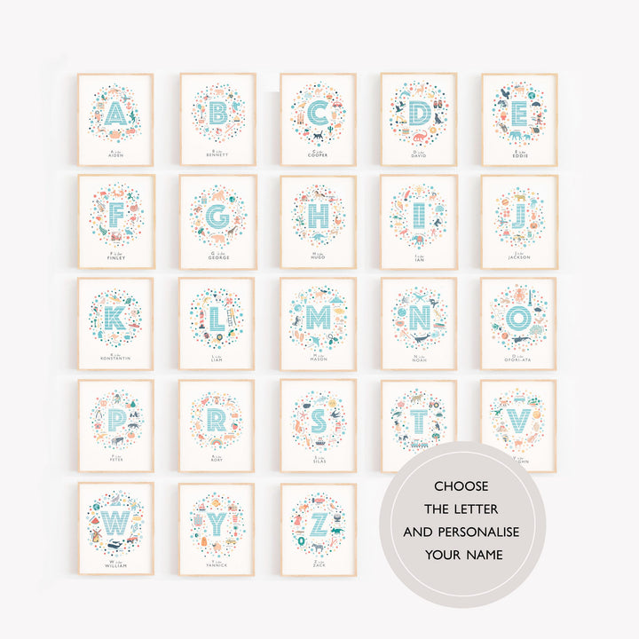 Personalised Boys Nursery Print Set of 3 - PaperPaintPixels