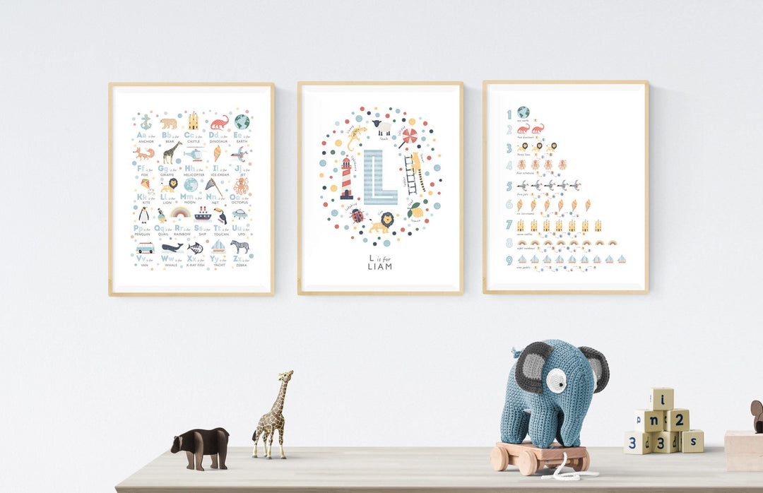 Personalised Boys Nursery Print Set of 3 - PaperPaintPixels