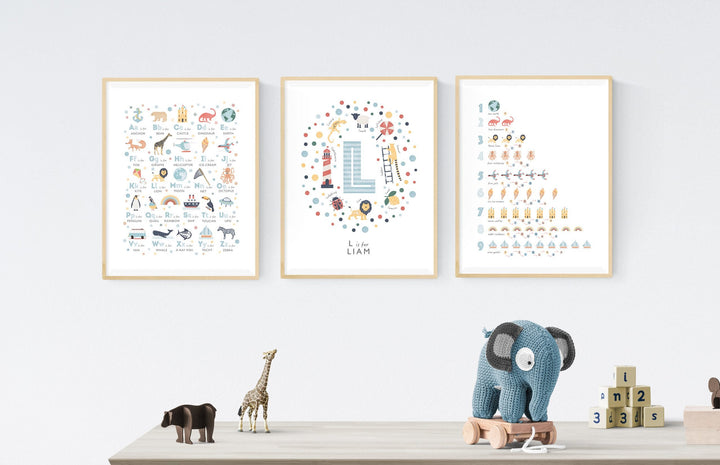 Personalised Boys Nursery Print Set of 3 - PaperPaintPixels
