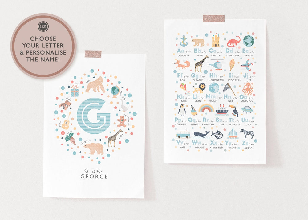 Personalised Boys Nursery Print Set - PaperPaintPixels
