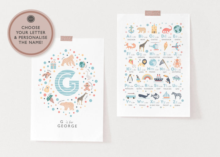 Personalised Boys Nursery Print Set - PaperPaintPixels
