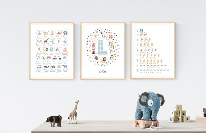 Personalised Boys Nursery Print Set of 3 - PaperPaintPixels