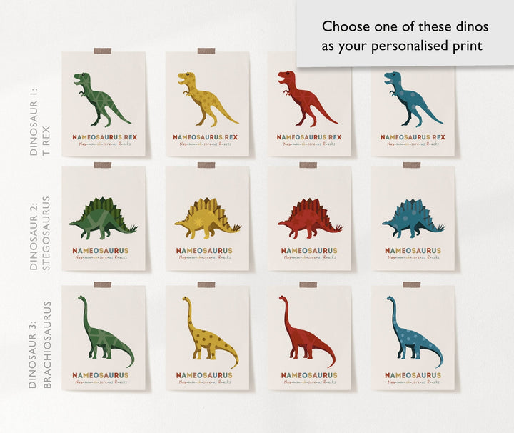 Personalised Dinosaur Alphabet & Nursery Name Art Print Set - PaperPaintPixels