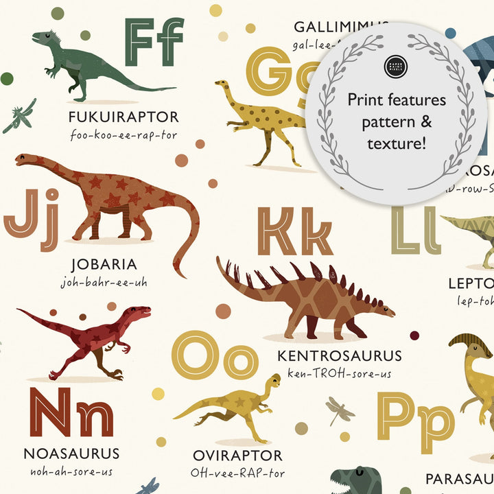 Personalised Dinosaur Alphabet & Nursery Name Art Print Set - PaperPaintPixels