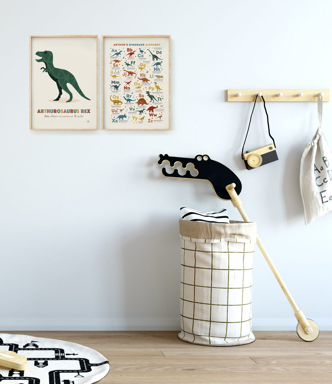 Personalised Dinosaur Alphabet & Nursery Name Art Print Set - PaperPaintPixels