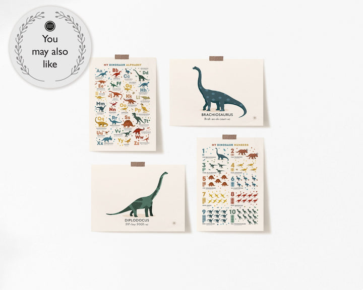 Personalised Dinosaur Alphabet & Nursery Name Art Print Set - PaperPaintPixels