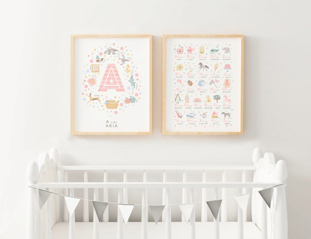 Personalised Girls Nursery Print Set - PaperPaintPixels