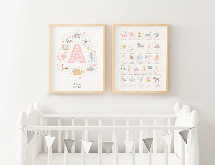 Personalised Girls Nursery Print Set - PaperPaintPixels
