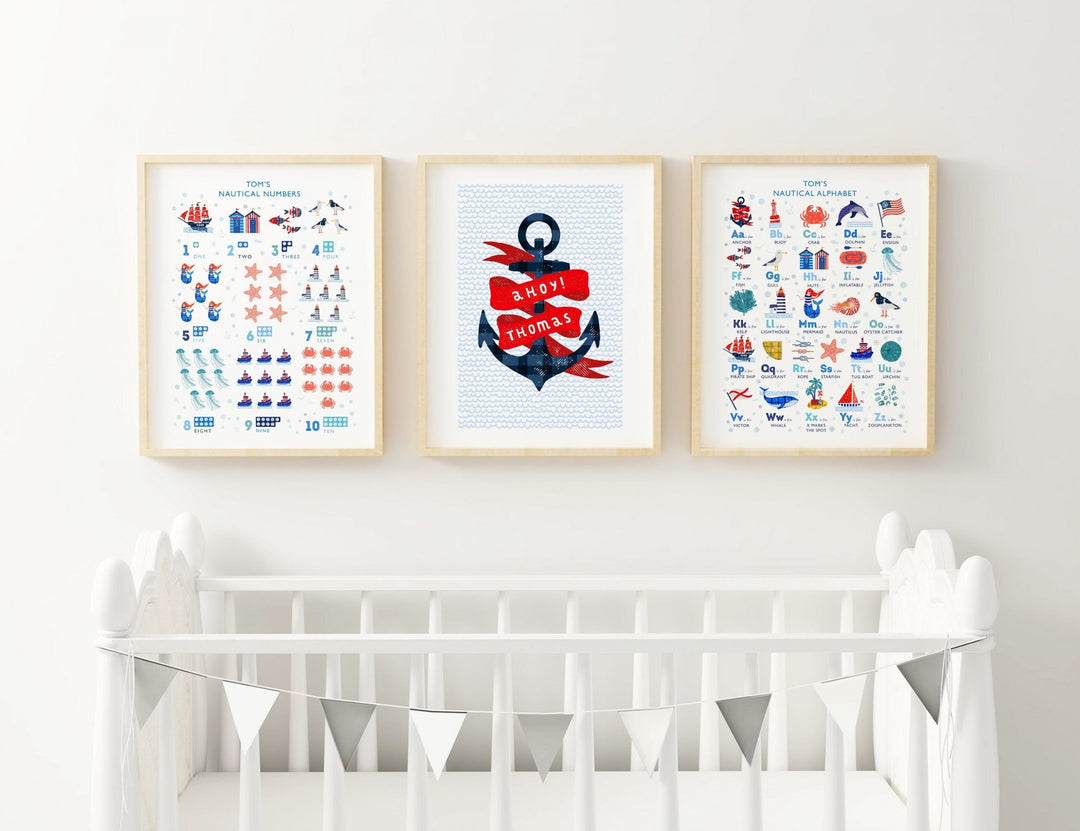 Personalised Nautical Nursery Set of 3 Prints - PaperPaintPixels