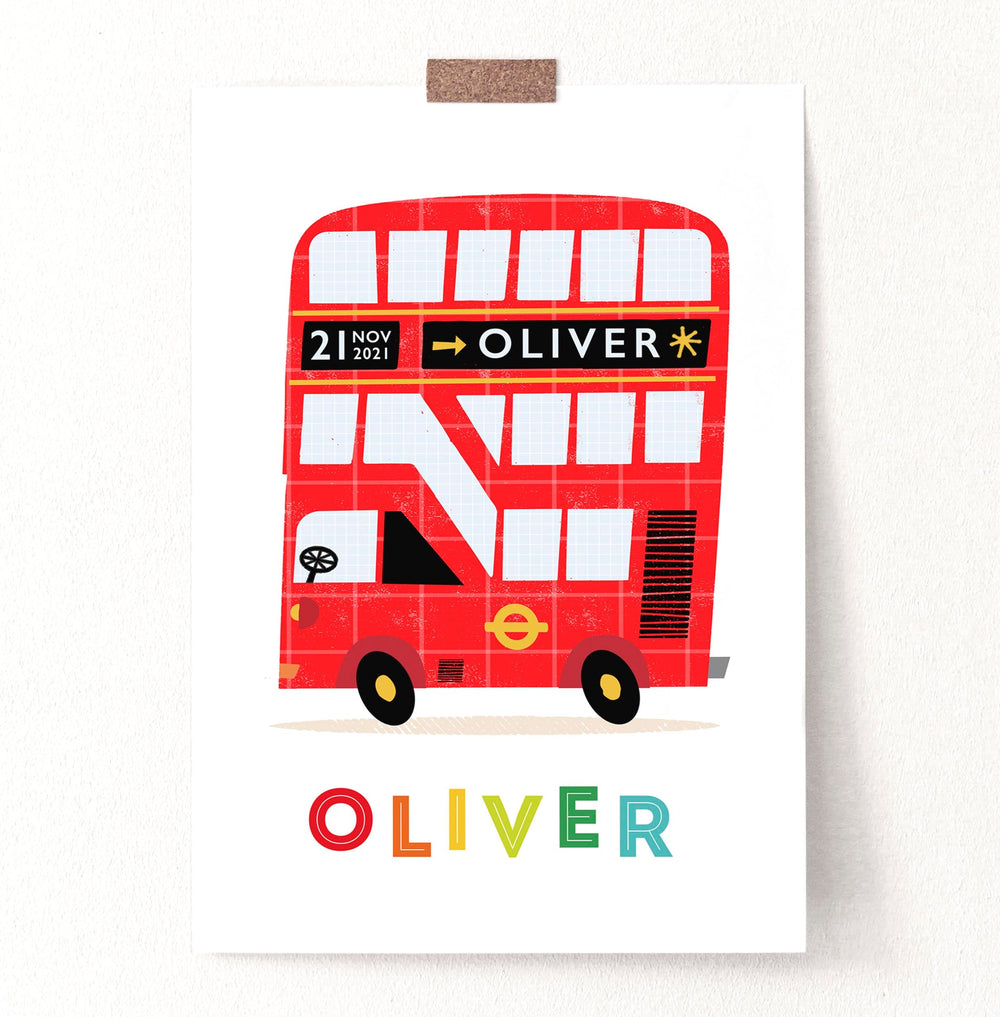 Personalised Nursery London Bus Print - PaperPaintPixels