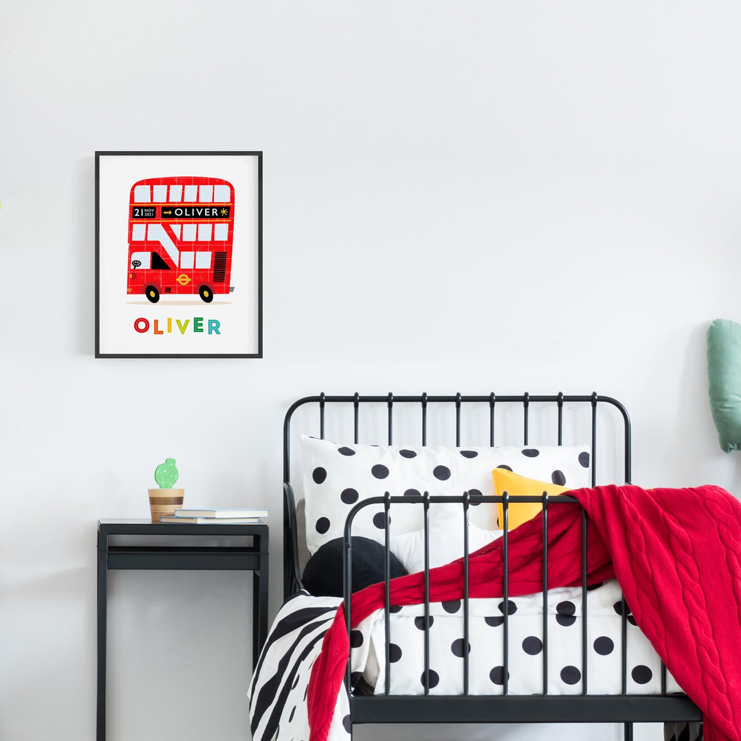 Personalised Nursery London Bus Print - PaperPaintPixels
