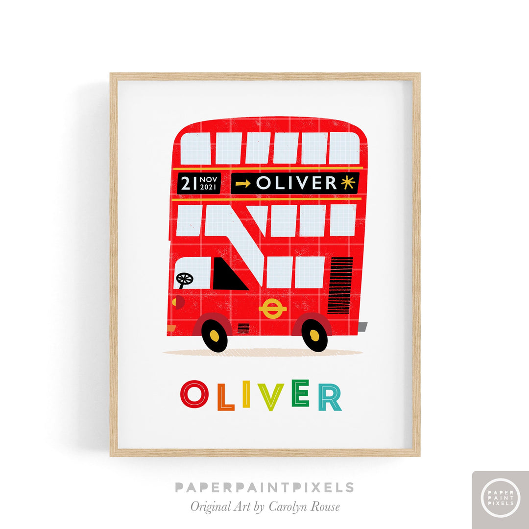 Personalised Nursery London Bus Print - PaperPaintPixels