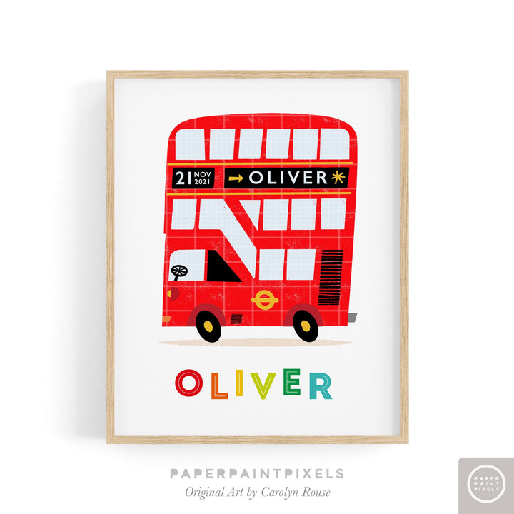 Personalised Nursery London Bus Print - PaperPaintPixels