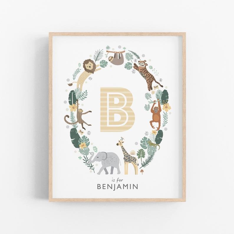 Personalised Safari Animals Nursery Decor Set - PaperPaintPixels